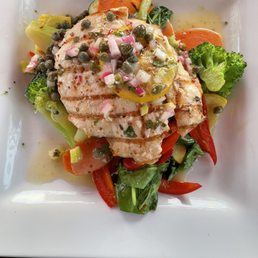 Lemon chicken over roasted vegetables. Lemon chicken over roasted vegetables.
