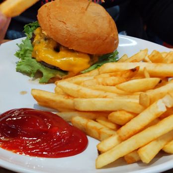 Marigold Café - Cheese beef burger and a side of fries - Indian Near Me - Albuquerque, New Mexico