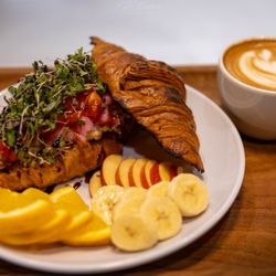 Heritage Coffeehouse - Super Cali fresh with sliced fruit and a cappuccino