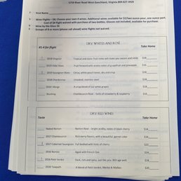 Flight menu - you can pick four to taste.
