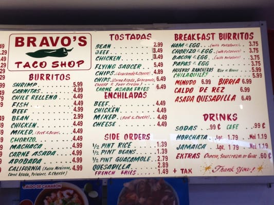 Menu photo 3 Bravo's Taco Shop San Diego, CA