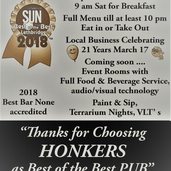 Honkers Pub & Eatery - 2018 Best of the Best PUB - Pubs Near Me - Lethbridge, Alberta Honkers Pub & Eatery - 2018 Best of the Best PUB - Pubs Near Me - Lethbridge, Alberta