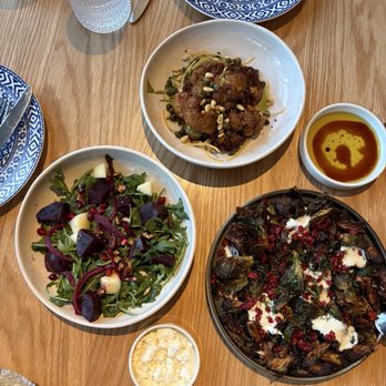 Zaytinya - SMOKED BEET SALATA, CAULIFLOWER TIGANITES, CRISPY BRUSSELS AFELIA - Turkish Near Me - Palo Alto, California