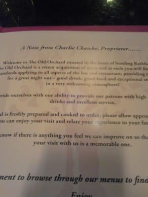Menu photo 1 The Old Orchard Inn Rathfarnham, D Menu photo 1 The Old Orchard Inn Rathfarnham, D