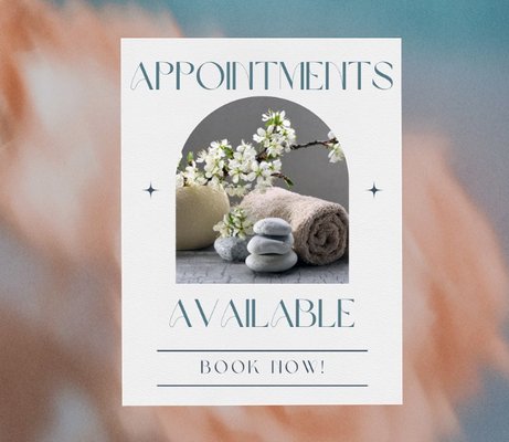 Appointment Available - Book Online Today or Call - Hi friends! Feel free to utilize online booking through Fresha and @_barebonesbeauty to get on my schedule. I hope to see some new faces and get to know all of you more.🤍
I appreciate all of the support thus far and feel grateful to do the work I love.
If you don’t see a time or day available and have questions or time requests, please send me a message. Appointment Available - Book Online Today or Call - Hi friends! Feel free to utilize online booking through Fresha and @_barebonesbeauty to get on my schedule. I hope to see some new faces and get to know all of you more.🤍
I appreciate all of the support thus far and feel grateful to do the work I love.
If you don’t see a time or day available and have questions or time requests, please send me a message.