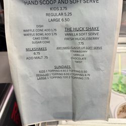 The Cove Deli and Pizza - Ice cream menu