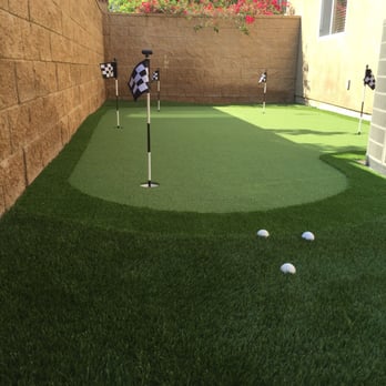 Backyard Golf - Approx 13 X 20 side yard install. Longer rough chipping area in the front, fringe and greens. Love it! - Artificial Turf Near Me - Irvine, California