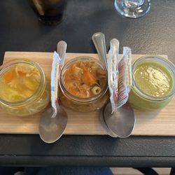 Magpie's Joy of Eating - The soup trio. Chicken noodle soup, pasta soup, vegan asparagus.