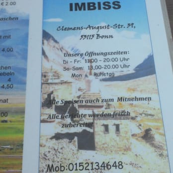 Tibet Imbiss - Die Öffnungszeiten auf der Karte sind leider keine Garantie dafür, dass der Imbiss zu diesen Zeiten geöffnet hat. - Specialty Food Near Me - Bonn, NW