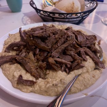 Sahara Restaurant & Grill - Baba ghanoush with Beef shawarma - Mediterranean Near Me - Detroit, Michigan