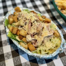 Smoked-It’s A BBQ Joint - All Hail Caesar - housemade Caesar salad topped with your choice of chicken or pork (smoked chicken here)