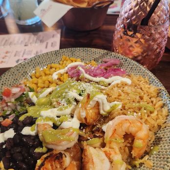 Catrina’s Tacos & Tequila - My friend enjoyed her shrimp bowl.  Enough leftovers to take home for dinner! - Mexican Near Me - Charleston, South Carolina