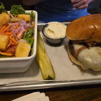 Nitty Gritty - Garlic Burger with side salad - Bars Near Me - Madison, Wisconsin Nitty Gritty - Garlic Burger with side salad - Bars Near Me - Madison, Wisconsin