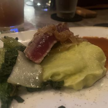 Monkeypod Kitchen by Merriman - Seared Ahi Tuna Steak with mashed potatoes and bok choy - New American Near Me - Kihei, Hawaii Monkeypod Kitchen by Merriman - Seared Ahi Tuna Steak with mashed potatoes and bok choy - New American Near Me - Kihei, Hawaii