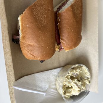 Oscar's Deli & Grill - Pastrami on fresh French roll with potato salad. Yummy - Sandwiches Near Me - Tustin, California