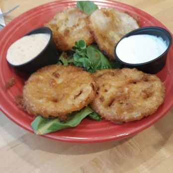 Dixie Cream Cafe - Fried green tomato appetizer. Not a traditional corn meal breading, but thicker but still delicious! - Coffee & Tea Near Me - Windermere, Florida Dixie Cream Cafe - Fried green tomato appetizer. Not a traditional corn meal breading, but thicker but still delicious! - Coffee & Tea Near Me - Windermere, Florida