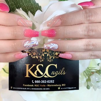 K&C nails - A great combination between sparkle pink and flourish design with coffin shape. - Nail Salons Near Me - Warrensburg, Missouri