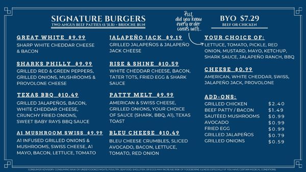 Menu photo 3 Sharks Burger Leander, TX