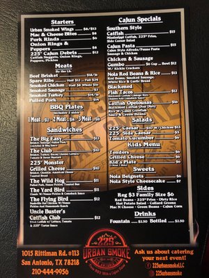 Menu photo 7 225 Urban Smoke San Antonio, TX Menu photo 7 225 Urban Smoke San Antonio, TX