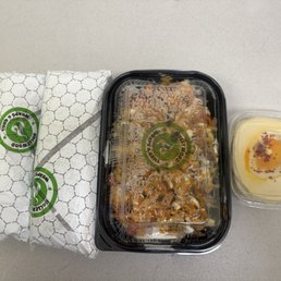 Just delivered - chicken pesto, kebab wrap, loaded fries, and hummus.