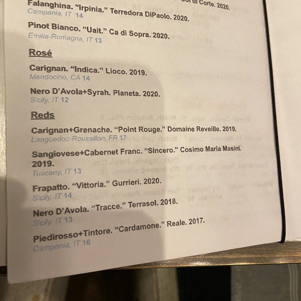 Peregrine - Wine list - Mediterranean Near Me - Boston, Massachusetts