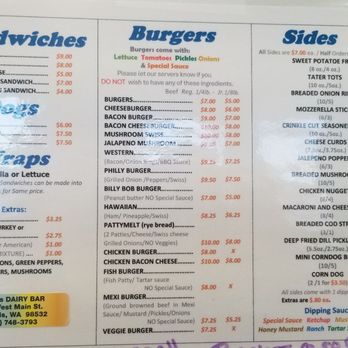 Dairy-Bar - Menu Burgers and sides - Breakfast & Brunch Near Me - Chehalis, Washington