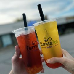 EternaTea Boba - Dragon blood with mango stars Mango refresher with strawberry hearts