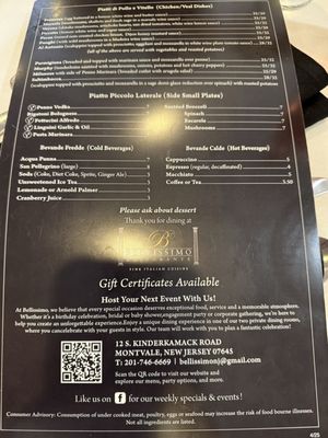 Menu photo 1 Bellissimo Montvale, NJ