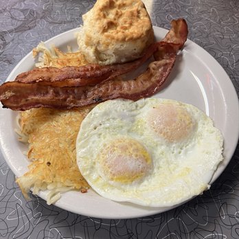 Daisy Dukes Diner - Early Bird Special- 2 Eggs over medium, Hash Browns, Biscuit, Bacon - Southern Near Me - Kenner, Louisiana Daisy Dukes Diner - Early Bird Special- 2 Eggs over medium, Hash Browns, Biscuit, Bacon - Southern Near Me - Kenner, Louisiana