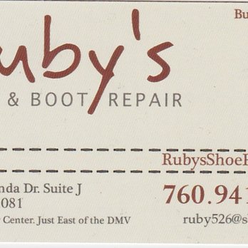 Ruby Slipper Shoes and Repair - Ruby's Shoes & Repair - Shoe Stores Near Me - Vista, California Ruby Slipper Shoes and Repair - Ruby's Shoes & Repair - Shoe Stores Near Me - Vista, California