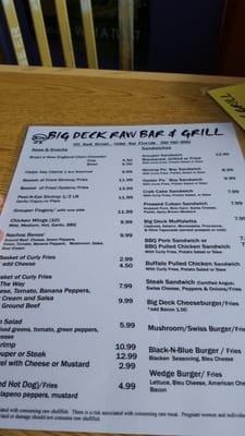 Menu photo 7 Big Deck Raw Bar Cedar Key, FL