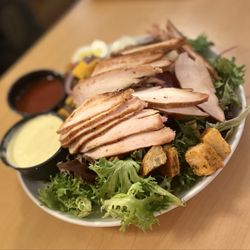 BJ's Nevada Barbecue - Barbecue Salad w/Chicken & Honey Mustard Dressing & Medium Hot Sauce