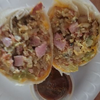 Ham 'n Scram - My scrumptious burrito cut in half. - Breakfast & Brunch Near Me - Westminster, California