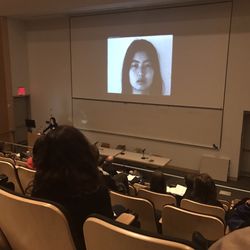 Soyoung Yoon lecturing about Theresa Hak Kyung Ca in Loria 250, April 21, 2017