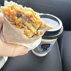 Candy's Coffee - Sausage breakfast burrito + vanilla latte