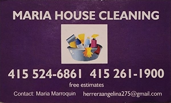 Personalized housekeeping at an unbeatable price! - Maria House Cleaning offers daily, regular and one time style housekeeping. We are here local in the San Rafael and Marin area and bring to you personalized housekeeping at an unbeatable price. One time cleaning. Semi-regular cleaning. Regular basis cleaning. Move-out and move-in cleaning. Deep cleanings. Basic cleanings. Maintenance. Apartment, Office, House and Home Cleaning. We provide all equipment and cleaning supplies (natural and non-natural cleaners- upon to client request). Serving in San Rafael, Marin, Mill Valley, Tiburon and Novato and surrounding areas. Please call and book estimate or appointment for best cleaning services in the Marin, Mill Valley, Sausalito area. Se habla español!