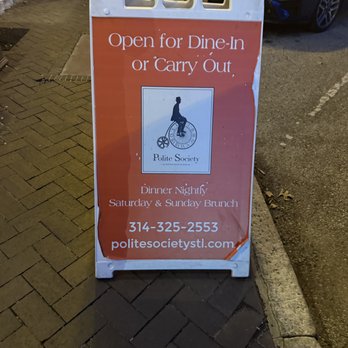 Polite Society - Sidewalk Sign - New American Near Me - St Louis, Missouri Polite Society - Sidewalk Sign - New American Near Me - St Louis, Missouri