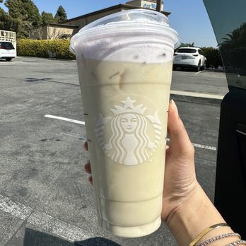 Starbucks - Trenta Iced Green Tea $4.45 with 1 packet Stevia, 3/4 inch Splash of Oatmilk, Lavender Cream Cold Foam +$1.45 and Light Water $5.90, yummy - Coffee & Tea Near Me - Fountain Valley, California