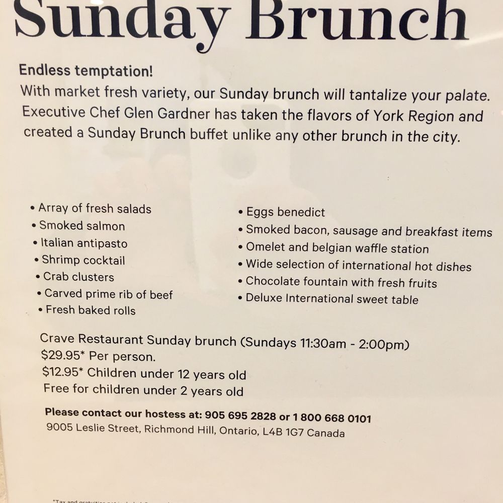 Crave - Pricing & what is offered. You can always call ahead if you have any allergy concerns. - Buffets Near Me - Richmond Hill, Ontario