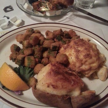 Edgewater Restaurant - Crab cake, stuffed potato and fried okra - New American Near Me - Edgewater, Maryland