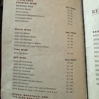 Garage-East - Wine list - Wine Bars Near Me - Gilbert, Arizona