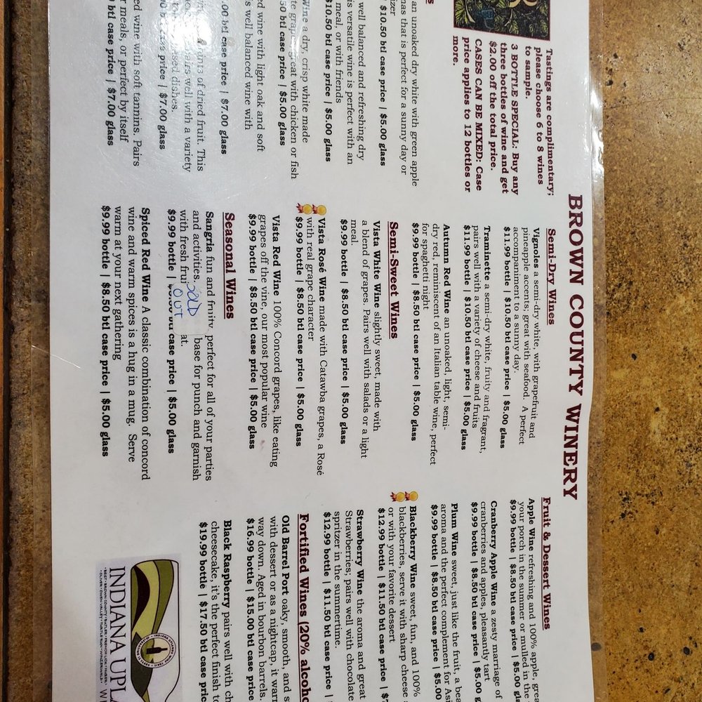 Brown County Winery - Plenty to choose from on the tasting menu - Wineries Near Me - Nashville, Indiana