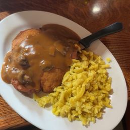 Pork Schnitzel and spätzle with jäger gravy.