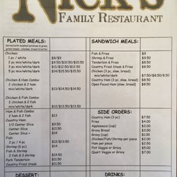 Nicks Family Restaurant - 2022 Menu (side 1)
