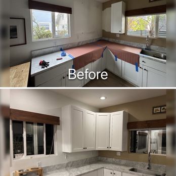 Handy Max - Kitchen cabinet installation + countertop update (before/after). Clean finish, fixed pricing. - Handyman Near Me