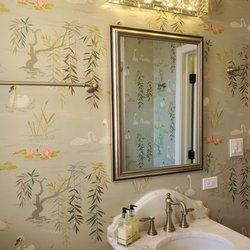 Albo Wallpapering - Behind the curved vanity