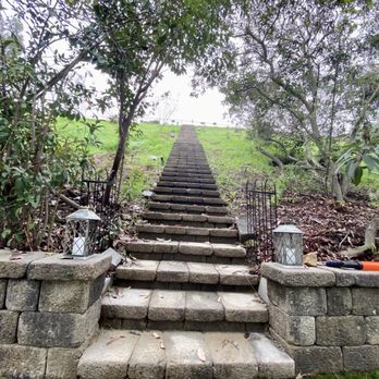 Belman Pavers - One of three long staircases. That orange thing to the side is a water gun- our kids love running up and down these stairs. - Masonry/Concrete Near Me - Rancho Cucamonga, California