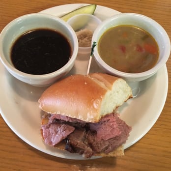 Take 2: A Resonance Cafe - Prime Rib Sandwich on French with au jus and a bowl of mulligatawny (Indian curry) soup - Sandwiches Near Me - Tulsa, Oklahoma Take 2: A Resonance Cafe - Prime Rib Sandwich on French with au jus and a bowl of mulligatawny (Indian curry) soup - Sandwiches Near Me - Tulsa, Oklahoma
