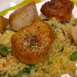 SEARED SEA SCALLOPS spring vegetable couscous/chilled lobster vinaigrette