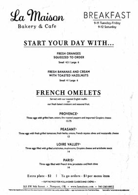 Menu photo 3 La Maison Cafe Newport, OR